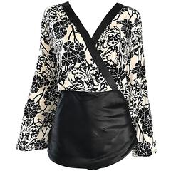 Vintage Max Mara 1990s Black and White Asian Inspired Size Large Kimono Blouse 12