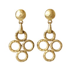 Vintage Handmade Hammered 18k Gold Plated Round Link Dangle Earrings