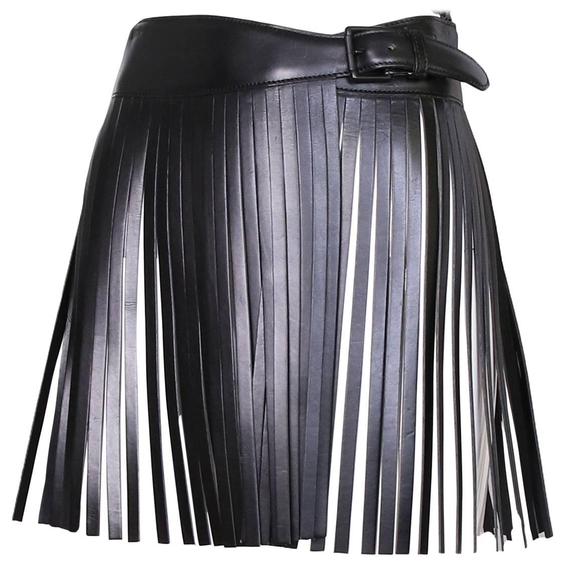 Iconic Alaia Black Leather Fringe Belt Ca. 2001