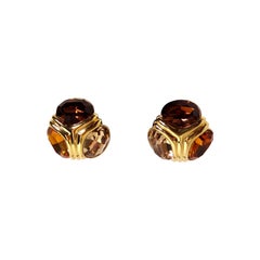 Boucles d'oreilles clips vintage Ciner plaqué or 18k 3 citrines