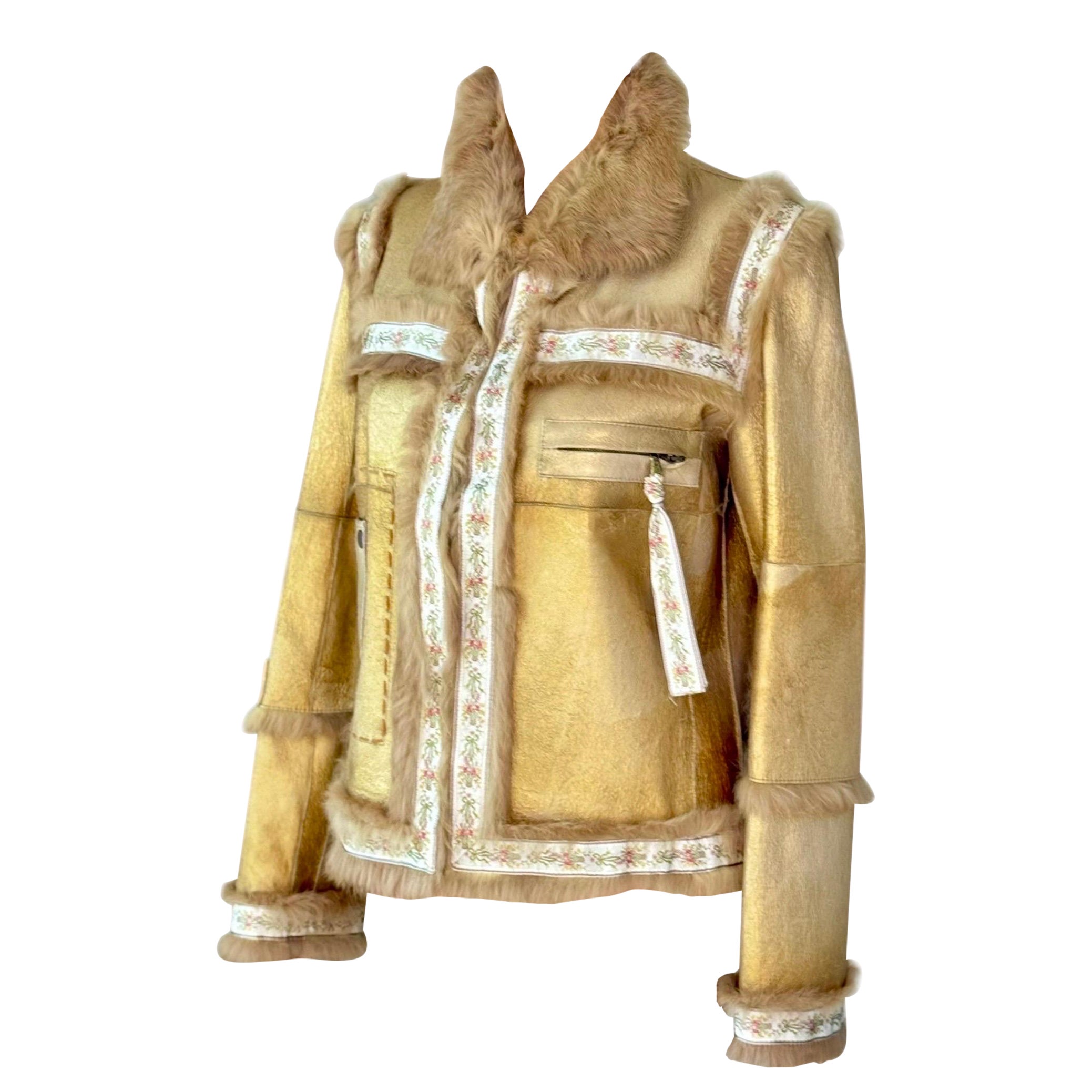 Dolce & Gabbana Vintage Shearling Leather Gold Fur Jacket Coat For Sale