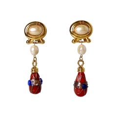 1980s David Webb Inspired 18k Gold Plated Costume Pearl Drop Earrings