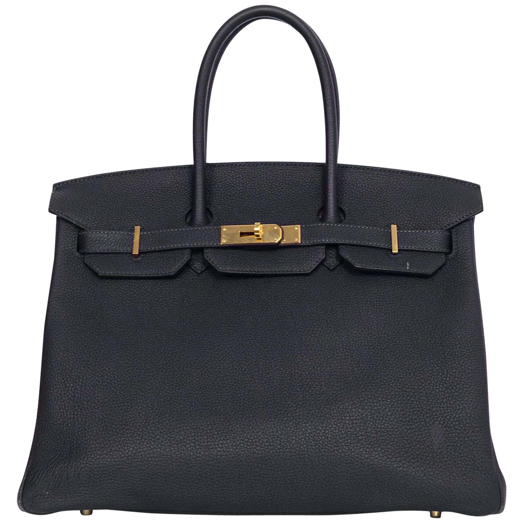 Hermes Bleu Obscur Togo Leather 35cm Birkin Bag w. Gold Hardware