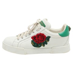 Dolce & Gabbana - Sneakers basse in pelle bianca impreziosite da Portofino - 37.5