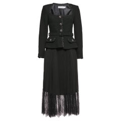 Self-Portrait Vestido midi de tweed y gasa negro con cuerpo a medida M