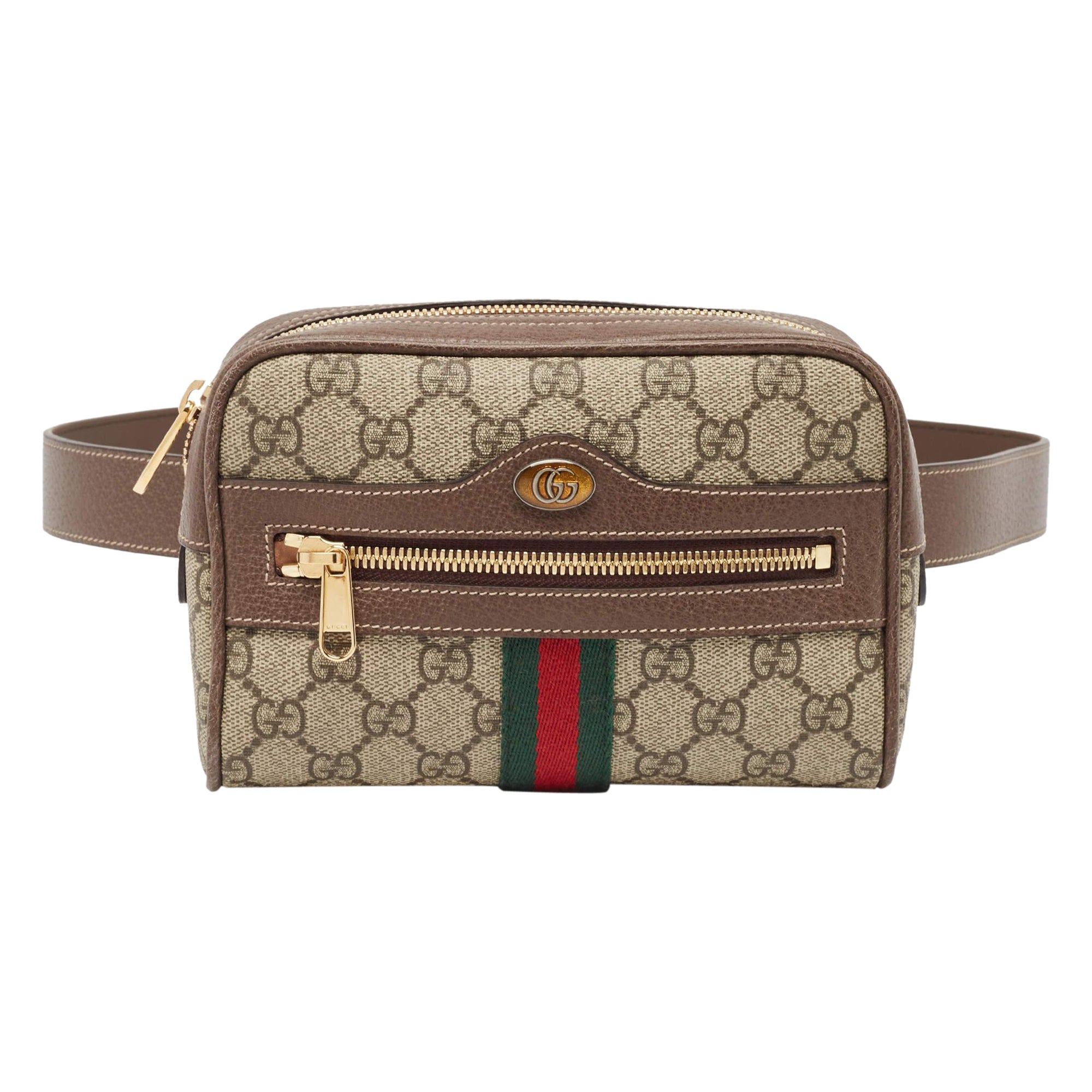 Gucci Beige/Ebony GG Supreme Canvas and Leather Small Ophidia Belt Bag For Sale