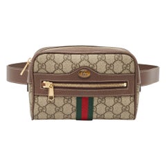 Gucci Beige/Ebony GG Supreme Canvas and Leather Small Ophidia Belt Bag