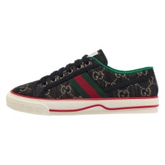 Gucci Black/Cream Denim Tennis 1977 Lace Up Sneakers Size 37