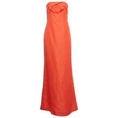 Valentino Coral Orange Silk Strapless Maxi Dress M