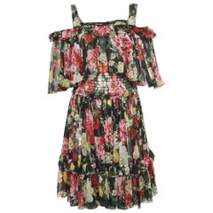 Dolce & Gabbana Schwarzes ärmelloses Kurzes Kleid mit Blumendruck M