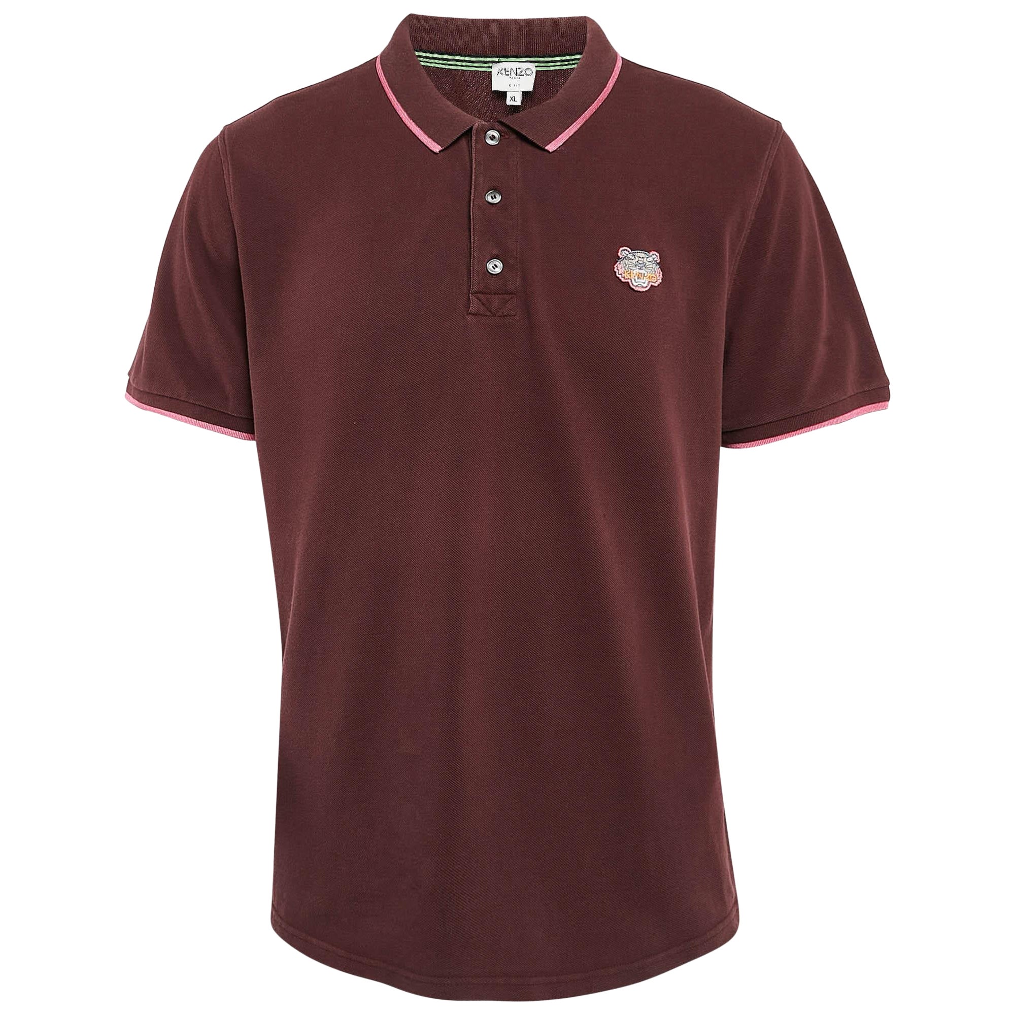 Kenzo - Maglietta Polo Patchwork Tigre in cotone borgogna XL in vendita