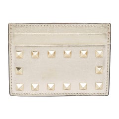 Valentino Light Gold Leather Rockstud Card Case