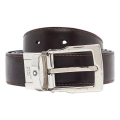 Montblanc Cintura con fibbia in pelle marrone scuro/nero tagliata su misura