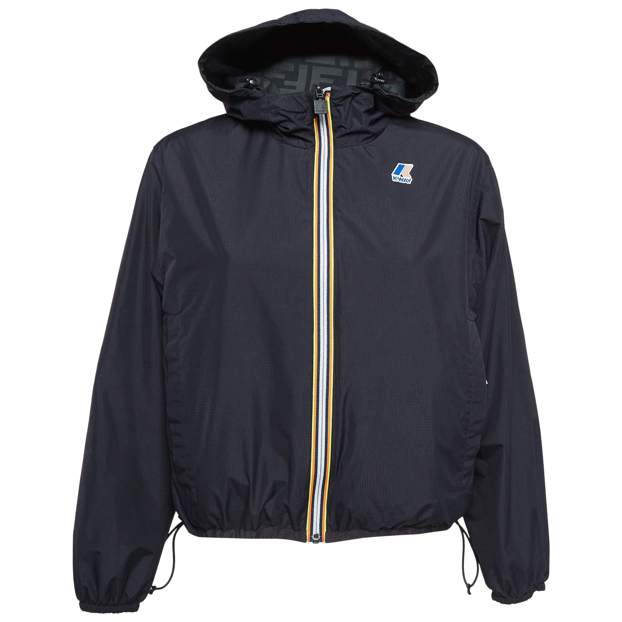 Fendi x K-Way Schwarz Synthetische Wendbare Bomberjacke XS