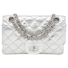 Chanel Silver Quilted Patent Leather Classic 224 Reissue 2.55 Flap Bag