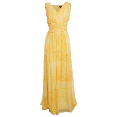 Max Mara Vestido drapeado de seda sin mangas con estampado abstracto amarillo L