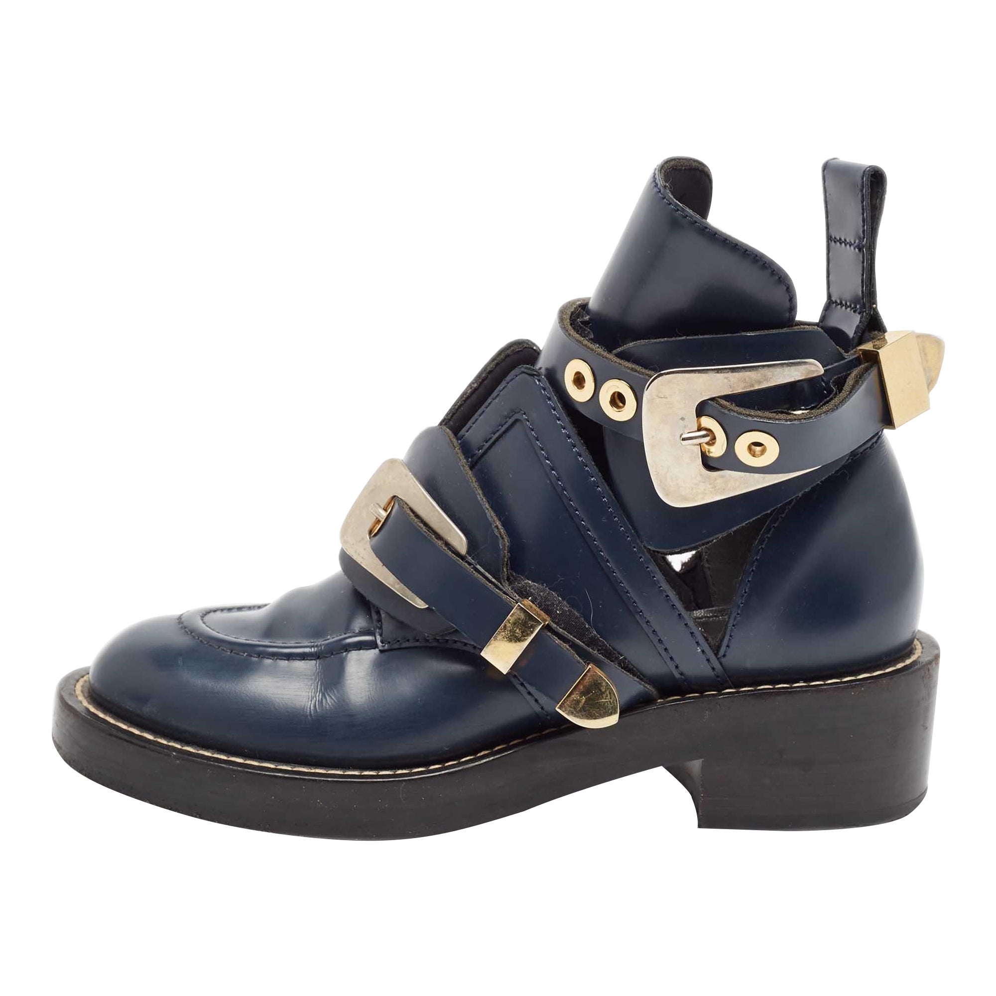 Balenciaga Botines de piel azul marino Ceinture Talla 36