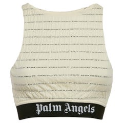 Palm Angels Cream Logo Print Crinkled Jersey Crop Top M