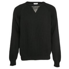 Saint Laurent Paris - Maglione a coste con borchie in pelle nera XXL