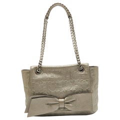 CH Carolina Herrera Borsa a spalla Audrey in pelle goffrata Monogram grigia
