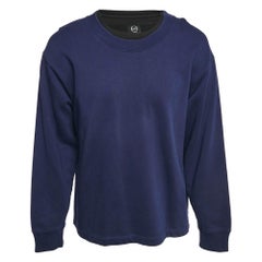 McQ by Alexander McQueen Blaues mehrlagiges Sweatshirt aus Baumwollstrick L