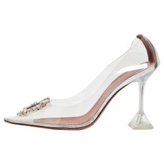 Amina Muaddi Transparent/Silver PVC and Leather Begum Pumps Size 40