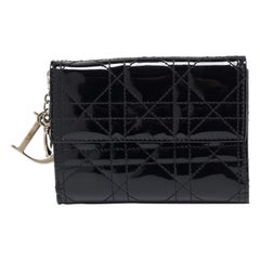 Dior Black Cannage Patent Leather Lady Dior French Wallet
