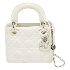 Dior White Cannage Leather Mini Lady Dior Tote
