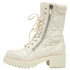 Dior Off White Leder gesteppte Cannage D-unit Stiefeletten in Knöchellänge Größe 37