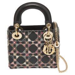 Dior Black Leather Mini Embroidered Beaded Lady Dior Tote