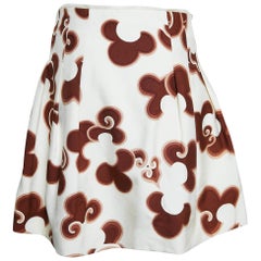 Chloe Brown Doodle Print Silk Pleated Mini Skirt S