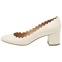 Chloe Off White Leather Scalloped Lauren Pumps Size 38.5