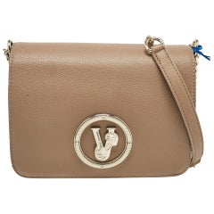 Versace Jeans Brown Leather Logo Flap Shoulder Bag