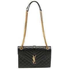 Saint Laurent Black Mix Matelasse Leather Medium Envelope Chain Shoulder Bag