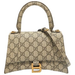 Gucci x Balenciaga Beige GG Supreme Canvas Hourglass Top Handle Bag