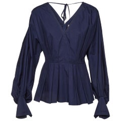 Roksanda Ilincic Navy Blue Cotton Pleated Colette Peplum Top L