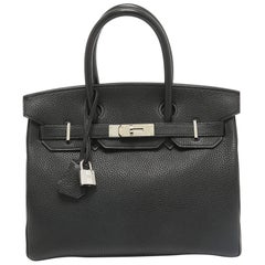 Hermes Noir Togo Leather Palladium Finish Birkin 30 Bag