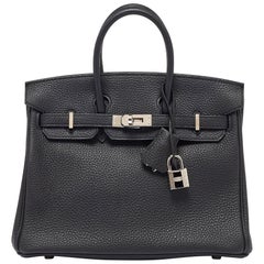 Hermes Black Togo Leather Palladium Finish Birkin 25 Bag