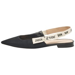 Dior Black Technical Fabric J'adior Slingback Flats Size 38