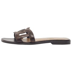 Hermes Brown Leather Aloha Flat Slides Size 36