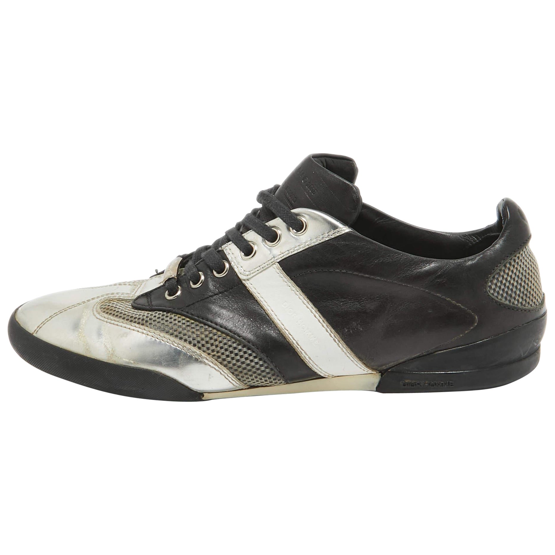 Dior Nero/Argento Pelle Logo Scarpe da Ginnastica Basse Taglia 39