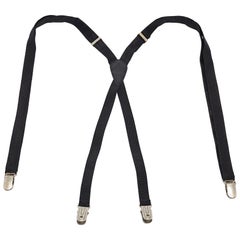Saint Laurent: bretelle in tessuto nero e pelle bordate di gros grain
