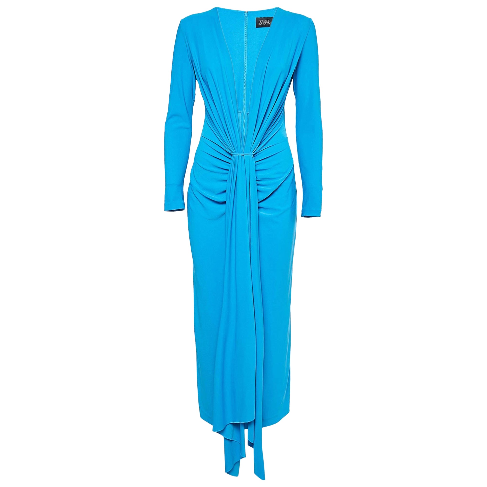 Solace London Königsblaues drapiertes langes Jersey-Kleid S