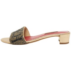 CH Carolina Herrera Oro/Grigio Cristalli Logo Sandali Slide Taglia 38