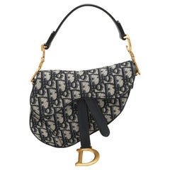 Dior Navy Blue Oblique Canvas and Leather Mini Saddle Bag
