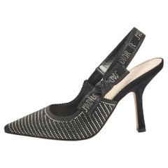 Dior Black Crystal Embellished Lurex Fabric J'adior Slingback Pumps Size 36.5
