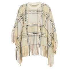 Chloe Gelb kariert Kaschmir Fransen Poncho Pullover XS/S