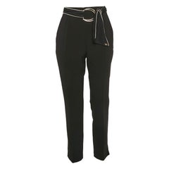 Elisabetta Franchi Black Contrast Trim Crepe Embellished Belt Pants M