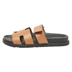 Hermes Brown Leather Chypre Flat Sandals Size 41.5