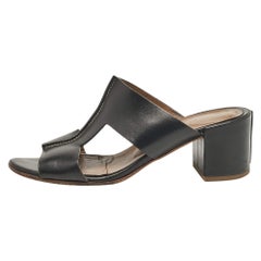 Hermes Black Leather Ostia Slide Sandals Size 36